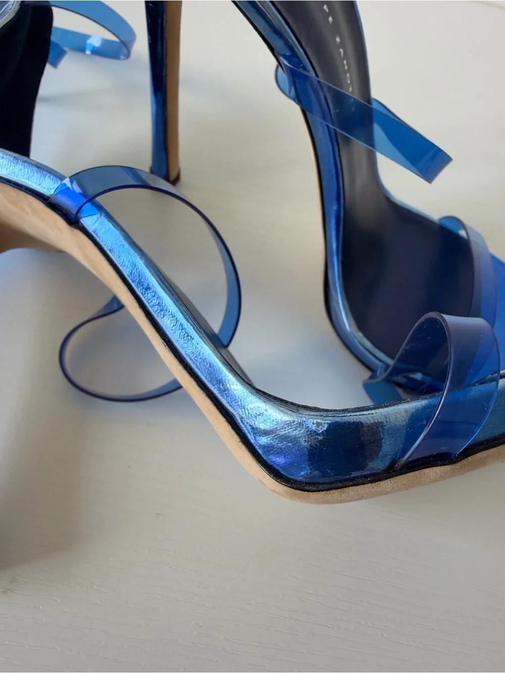 Giuseppe Zanotti Metallic Blue Clear-Strap Stiletto Sandals Size 38